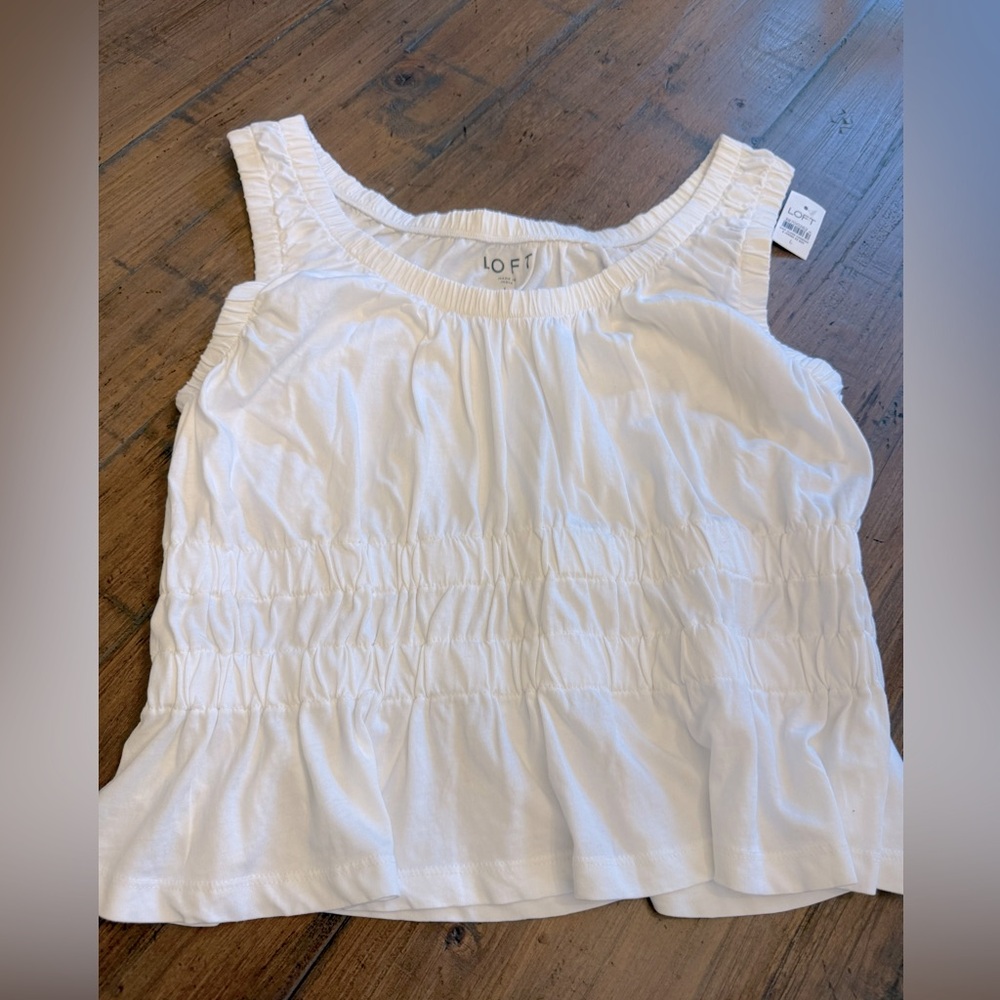 Loft pullover “babydoll” style top. Wide straps. White. Size L. NWT.